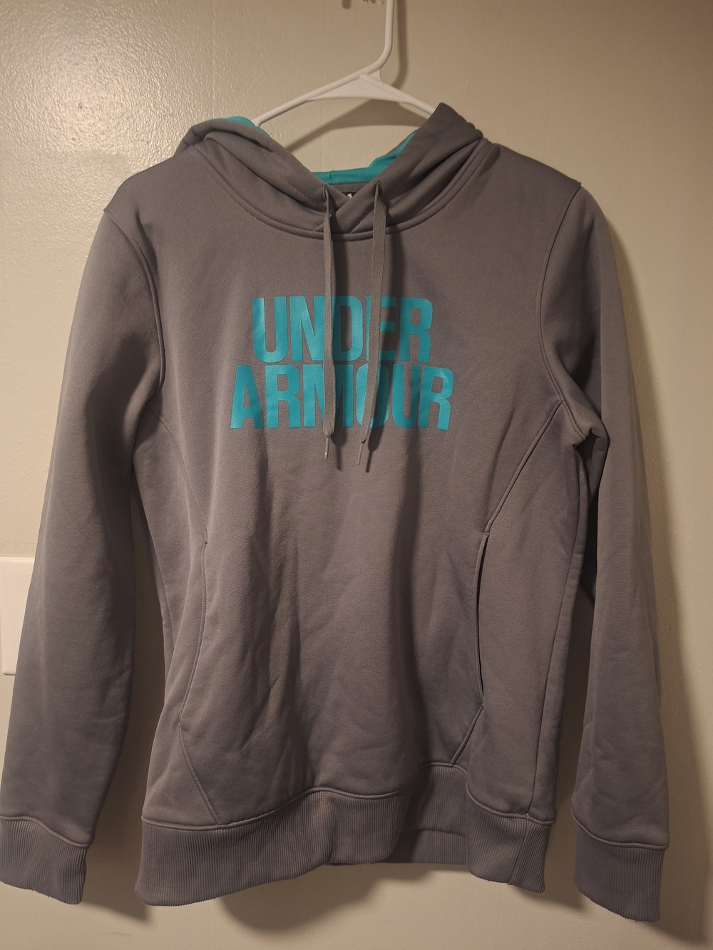 Under Armour Women's Gray Hoodie with Teal Logo Print